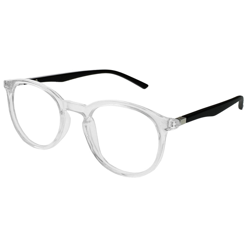 Opulize Met Clear Black Reading Glasses Large Round Comfortable Mens Womens Spring Hinges R60-C +0.00 +0.00 Magnification Clear Front With Black Arms - BeesActive Australia