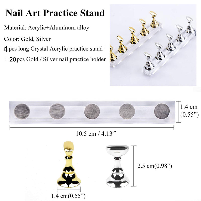 Acrylic Nail Art Practice Stands Magnetic Nail Tips Holders Training Fingernail Display Stands DIY Nail Crystal Holders, Gold - BeesActive Australia