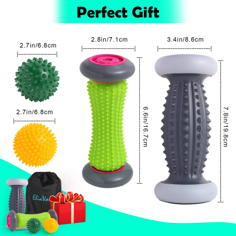 EliaValth Foot Roller for Plantar Fasciitis and Neuropathy, Foot Massager for Plantar Fasciitis Relief, Neuropathy, Reflexology Tool - 2 Foot Massage Roller & 2 Foot Massage Ball (Gray, Small) - BeesActive Australia