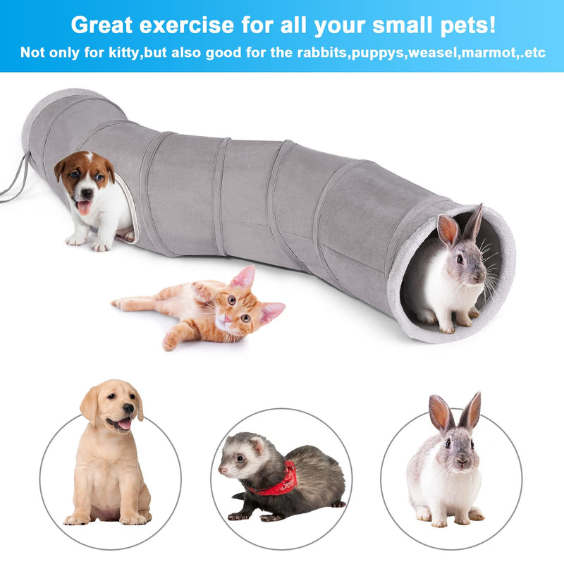 Ownpets Cat Tunnel 48 inch Long S-Shape Collapsible Cat Play Tunnel with Interactive Feather Wand Large Pet Tunnel Tube Toy for Cat Kitten Kitty Puppy Rabbit - BeesActive Australia