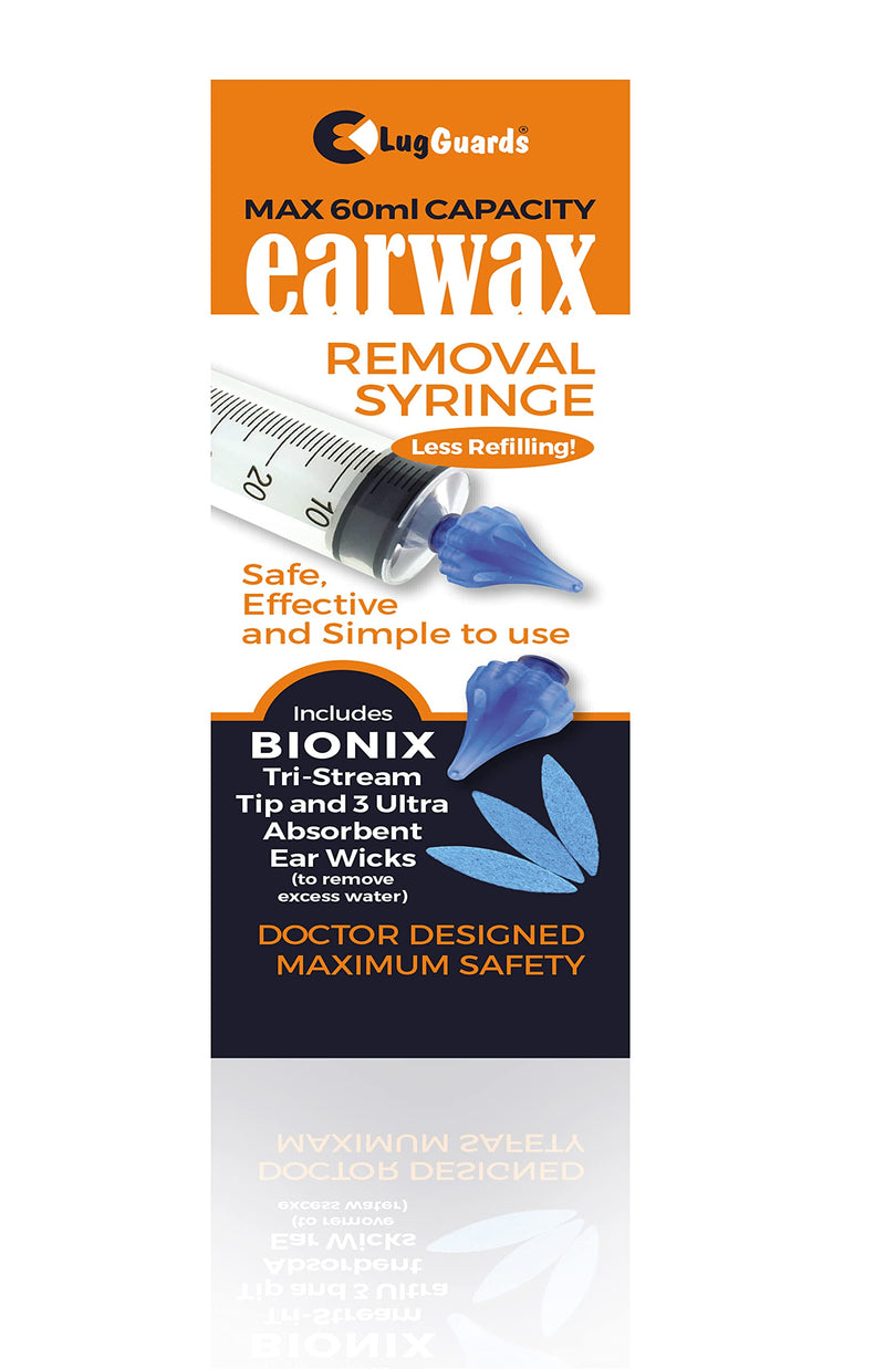 BIONIX Ear Wax Removal Syringe Large Capacity 60ML MHRA & CE Approved + 3 x Anti Ear Infection Wicks - BeesActive Australia