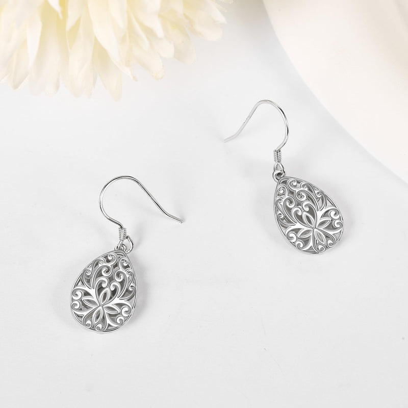 Filigree Teardrop Earrings for Women Sterling Silver Leverback Filigree Dangle Drop Earrings Filigree Flower Jewelry for Girls - BeesActive Australia