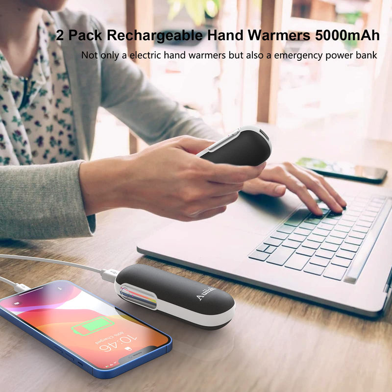 Hand Warmers Rechargeable 2 Pack, 5000mAh Electric Hand Warmer Power Bank, Portable USB Reusable Pocket Handwarmers, Heat Therapy Great for Outdoor Camping Golf Raynauds, Gifts for Women, Men - BeesActive Australia