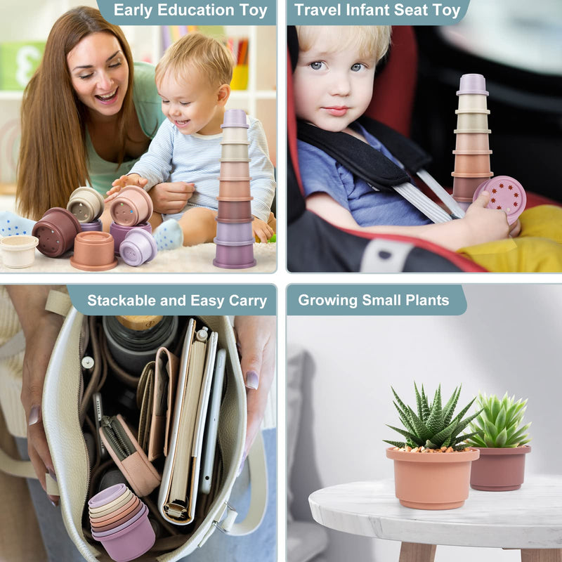 Baby Stacking Toy Cups,Toddler Stackble Bath Toy for 1-3,Nesting Cups Pool Toys for 6-12 Months Infant,Kids Early Educational Montessori Gift for 2-4 Years Old Boys Girls Petal - BeesActive Australia