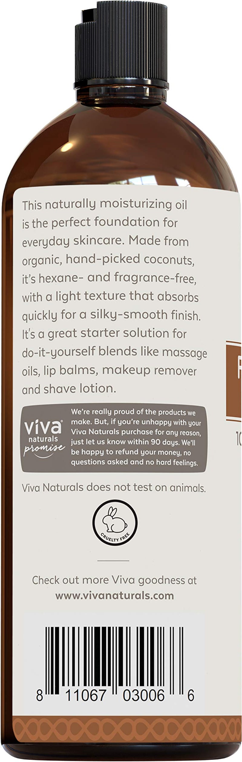 Viva Naturals, Organic Fractional Coconut Oil,Non-Greasy & Fragrance-Free for Hair, Skin And Versatile Carrier Oil - 16 fl oz. - BeesActive Australia