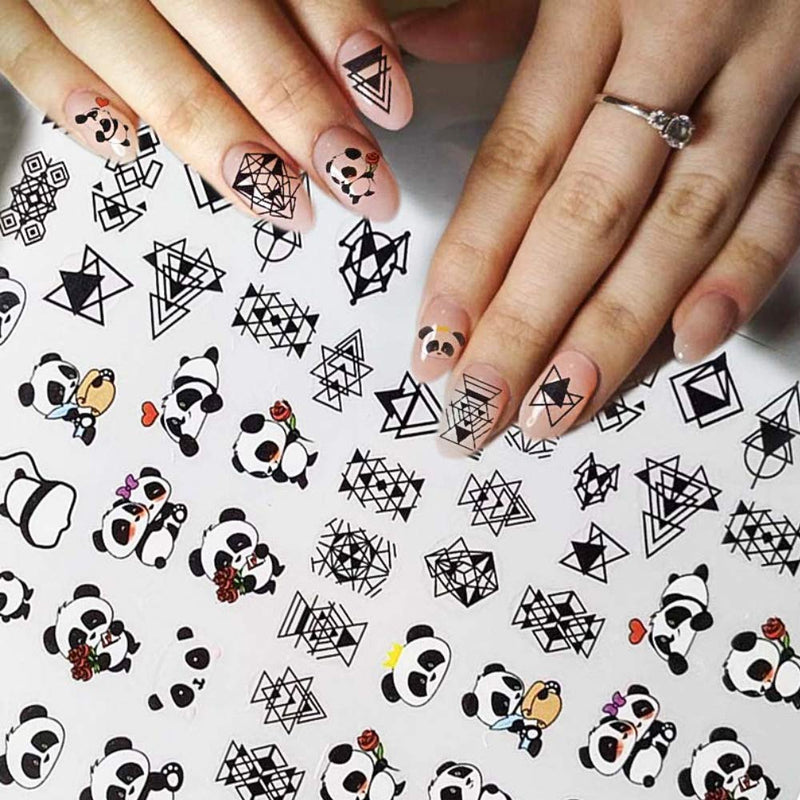 Nail Stickers on Nails Cute Panda Series Stickers for Nails Nail Art Self-adhesive Stickers Decals (black) Black - BeesActive Australia