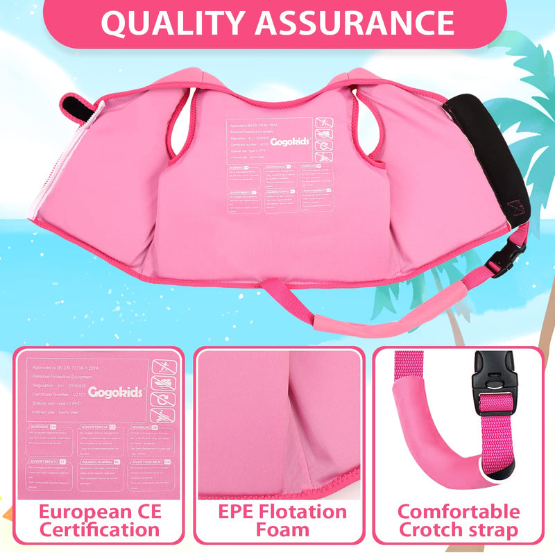 OldPAPA Kids Swim Vest-Floaties for Toddlers Swim Learning and Training-Neoprene Swimwear with Extra Strap-Suitable for Children 20-50 lbs Pink M(3-6 Year) - BeesActive Australia