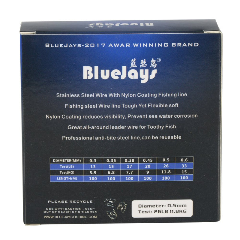 0.5mm 100 Metres 26 Pound Fishing Stee Wire Nylon Coated 1x7 Stainless Steel Leader Wire Super Soft Fishing Wire Lines - BeesActive Australia