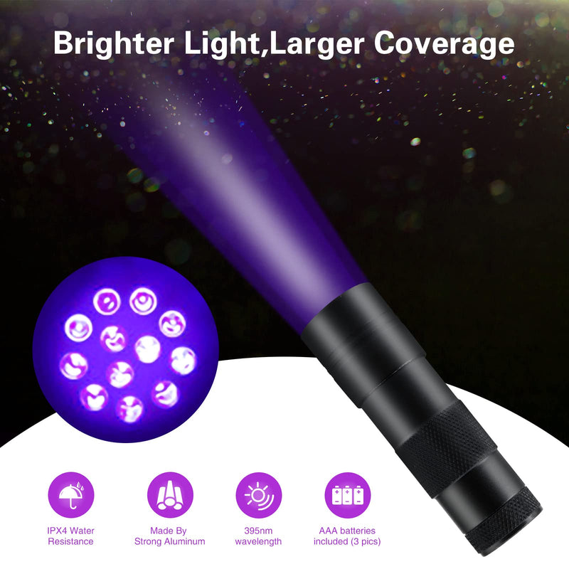 Black Light Flashlight, COSOOS 12LED Small UV Lights 395nm, Portable Black Light Urine Detector for Dog Cat Pet Urine Stain, AAA Batteries Included - BeesActive Australia