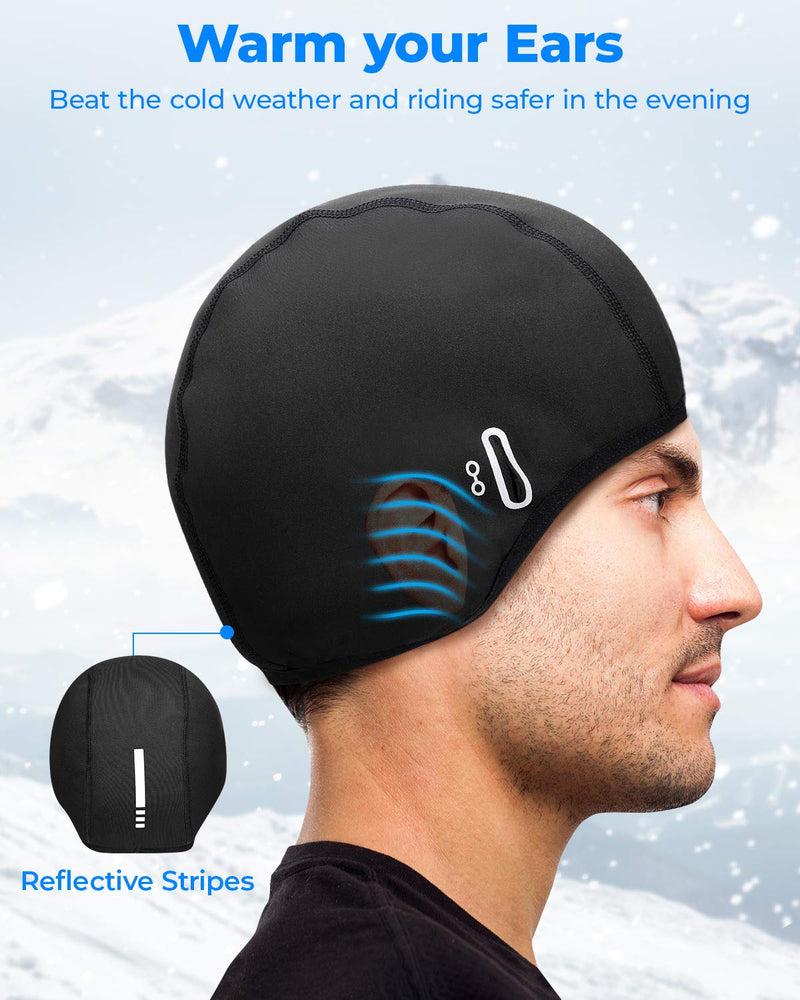Techjayse Skull Cap Helmet Liner- Winter Thermal Cycling Hat with Ear Cover Glasses Holes- for Men Women Black - BeesActive Australia