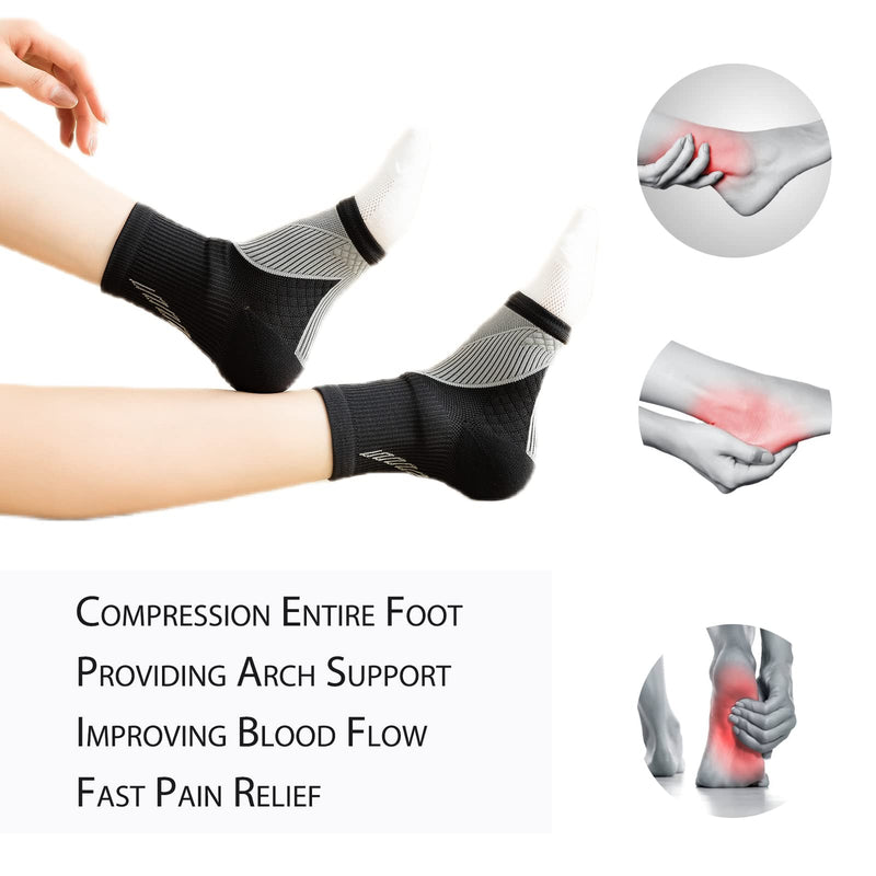 4 Pairs Compression Socks for Women & Men, Ankle Brace for Sprained Ankle, Arch Support Sleeve, Foot Brace Wrap, Arthritis Pain Achilles Tendonitis Planters Facetious Plantar Fasciitis Relief Black L - BeesActive Australia