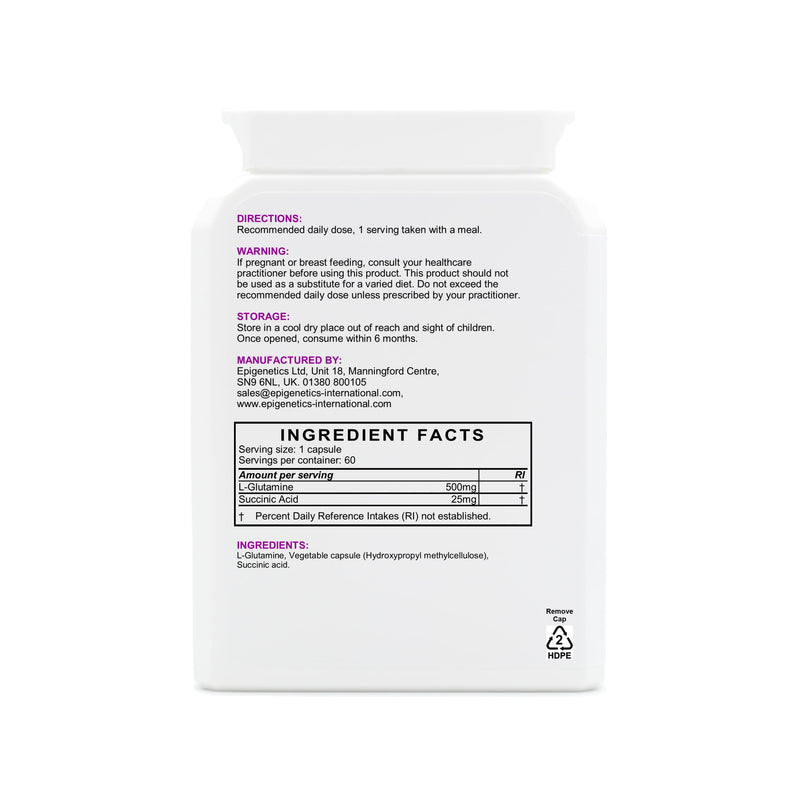 Glutamine SA | 500mg L-Glutamine + Natural Succinic Acid Antioxidant | 60 Vegan Friendly Capsules UK Made | 1 Capsule Daily (2 Month Supply) - BeesActive Australia