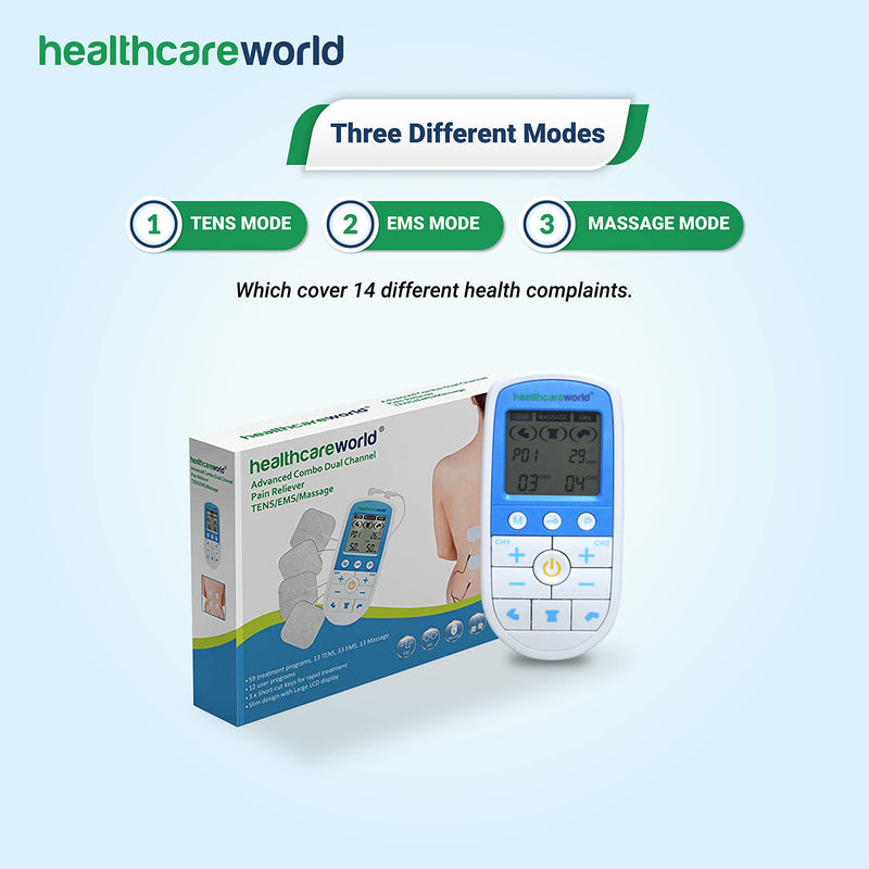 TENS Machine Plus EMS Massager Combo Device TENS Muscle Stimulator & Massage Dual Channel Pain Reliever by Healthcare World - BeesActive Australia