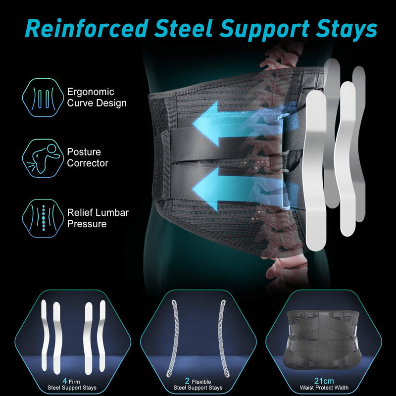 Back Brace for Men Lower Back - 2023 Lumbar Support Back Support Belt for Men and Women Lower Back Pain Relief, Herniated Disc, Sciatica, Scoliosis, Max Support with Steel Stays for Heavy Lifting M(33.5"-43") - BeesActive Australia
