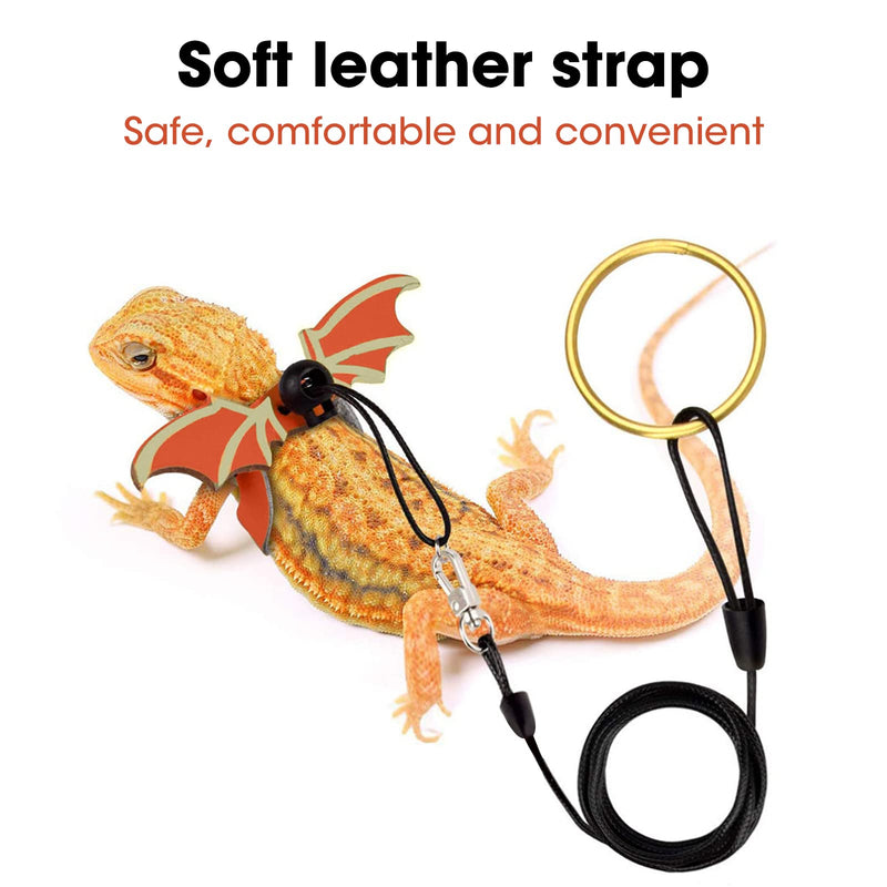 Removable Dragon Lizard Leash and Harnesses with Bat Wings, for Bearded Dragon Amphibians and Other Small Pet Animals, Reptile, Gecko, Iguanas, 3 Different Size(S, M, L, 3 Pack) Orange - BeesActive Australia