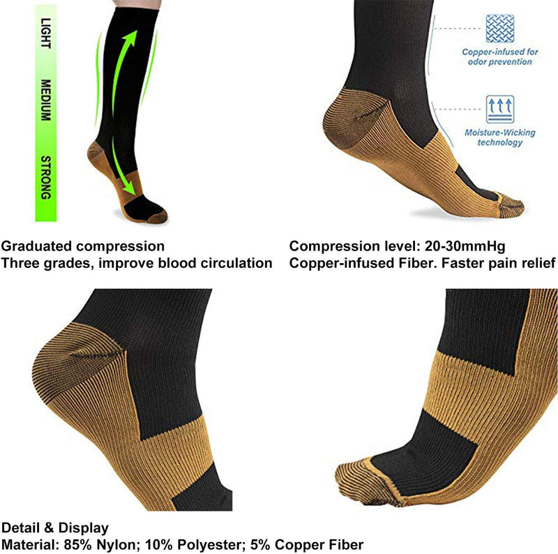Graduated Medical Copper Compression Socks for Men & Women 8 Pairs -20-30 mmHg is Best for Running,Circulation,Athletic(Small-Medium) Small/Medium (8 Pair) 01 Black - BeesActive Australia