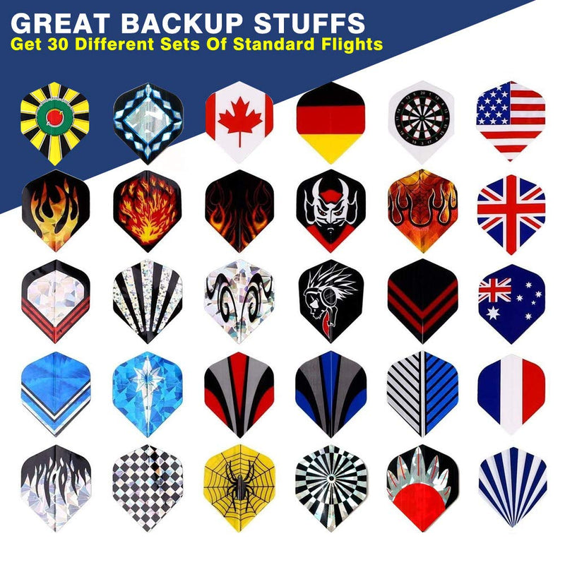 Tezoro Standard Dart Flights sets 30 sets 90 pcs Durable Replacement Dart Accessories Parts Supplies, Rich Variety of Designs Tail Wing - BeesActive Australia