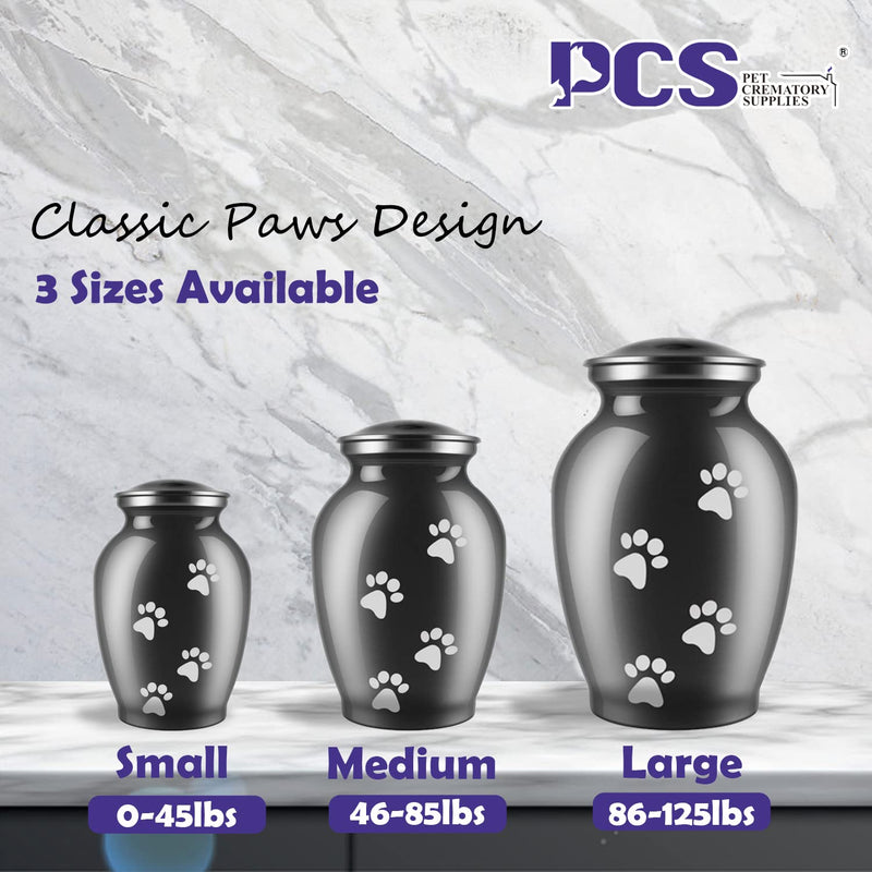 PCS Memorial Pet Cremation Urns for Dogs and Cats Ashes, Paws Engraved Pet Urn,Dog Keepsake Urns for Ashes S(0-45lbs) Silver,Vertical paw - BeesActive Australia