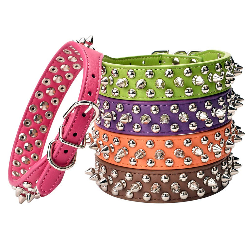 Aolove Mushrooms Spiked Rivet Studded Adjustable Pu Leather Pet Collars for Cats Puppy Dogs 8.2"-10.6" Neck Orange - BeesActive Australia