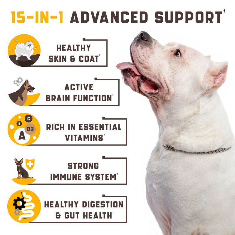15-in-1 Dog Multivitamin Supplements - Immunity, Digestion, Joint and Heart Health Support - Natural Dog Vitamins with Biotin, Msm, Cranberry, Glucosamine for Dogs - 180 Soft Chews with Duck Flavor - BeesActive Australia