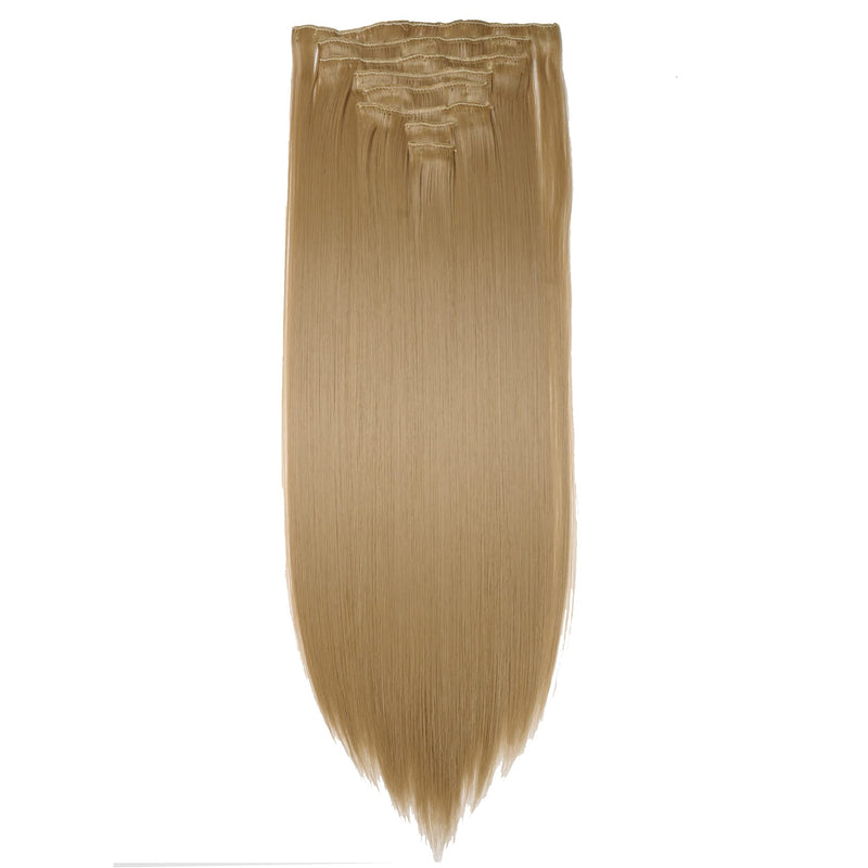 23" Long Straight Clip in Hair Extensions Full Head 8Pcs 18Clips Ombre Colorful Synthetic Hair Clip in Hairpiece Ash Blonde 23" (58cm) - BeesActive Australia