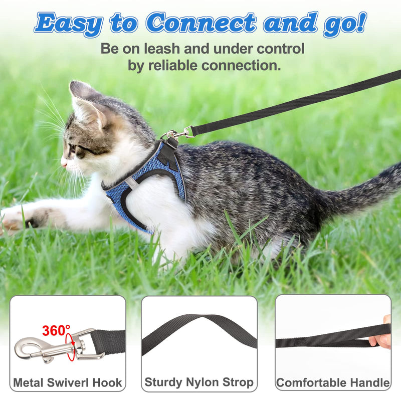 Cat Harness and Leash for Walking Escape Proof, Adjustable Kitten Vest Harness Reflective Soft Mesh Puppy Harness for Outdoor, Comfort Fit, Easy to Control S Blue - BeesActive Australia