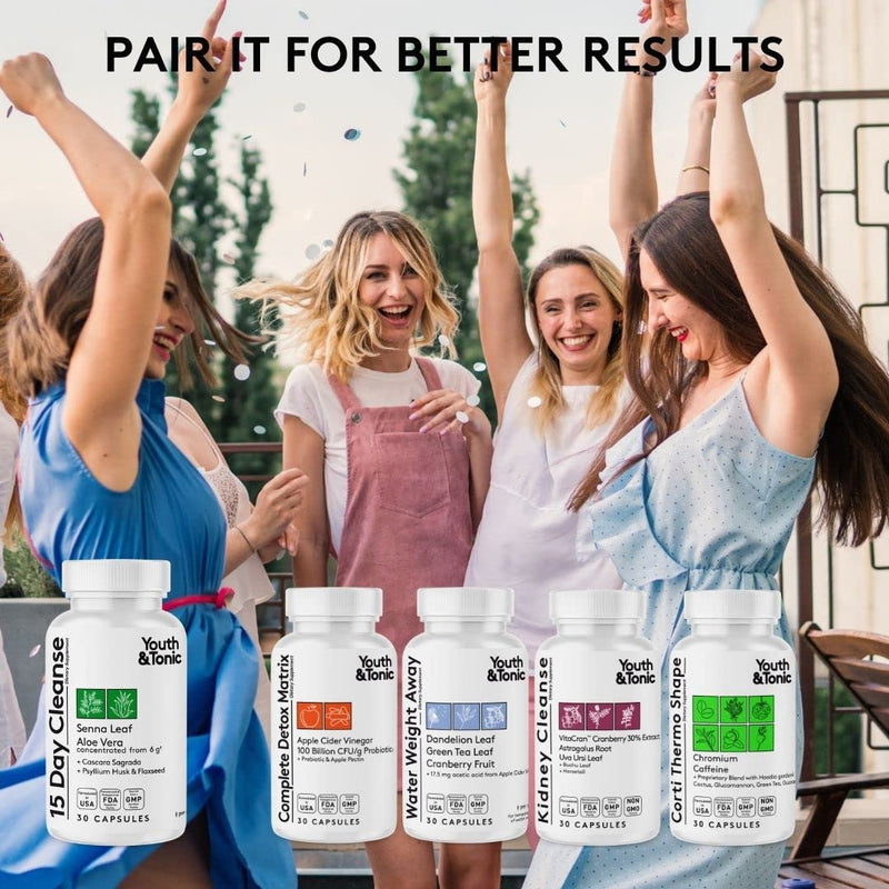 Youth & Tonic 15 Day Colon Cleanser & Detox for Waste Loss to Feel Lighter or Break The Plateau | Natural Cleanse Pills for Belly Bloat for Men & Women | 30 caps - BeesActive Australia