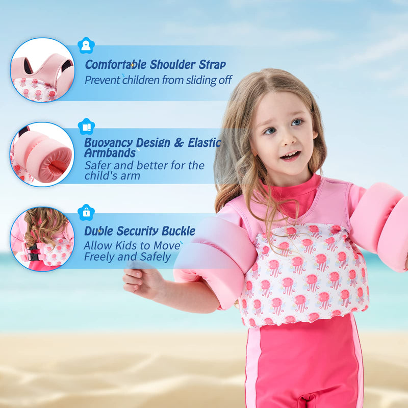COVACURE Toddler Swim Vest - Puddle Jumper for Girls and Boys 22-66lbs, Toddler Floaties for Child Learn Swiming Training, Infant Safety Swim Aid Jacket for 2-8 Years Old Pink(Jellyfish) - BeesActive Australia