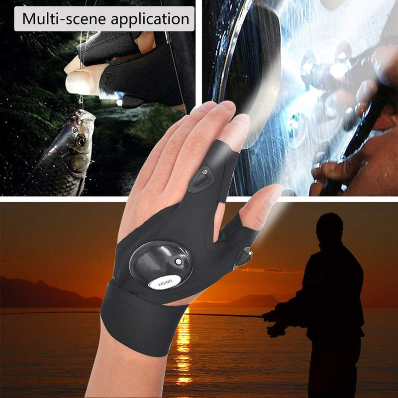 LED Flashlight Glove Outdoor Fishing Gloves With Stretchy Strap Screwdriver for Repairing Cars Night Running Fishing Camping Hiking in Dark Place (1 Pair) 1 pair of gloves - BeesActive Australia