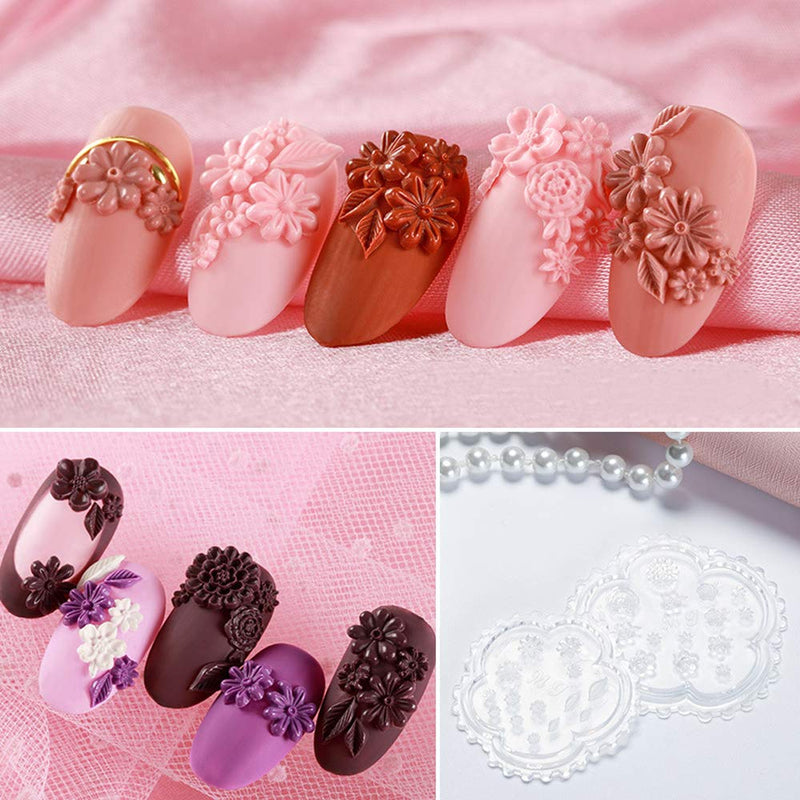 5 Pcs Flowers 3D Silicone Mold Nails Art Carving Mold for DIY Nail Art Decorations Supplies Nail Art Templates Maincure Tool - BeesActive Australia