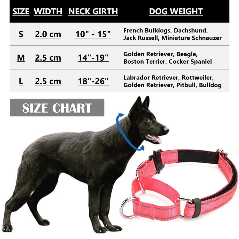 DEYACE Martingale Collar with Quick Snap Metal Buckle, Adjustable Soft Padded Reflective Nylon Prevents Slipping Out Martingale Collar for Small Medium Large Dogs PINK L / Neck Girth 18"-26" - BeesActive Australia
