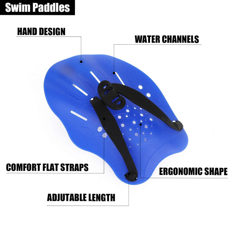 GASHER Contoured Swim Hand Paddles Swimming Training Paddles with Adjustable Straps Swimming Fins Blue - BeesActive Australia