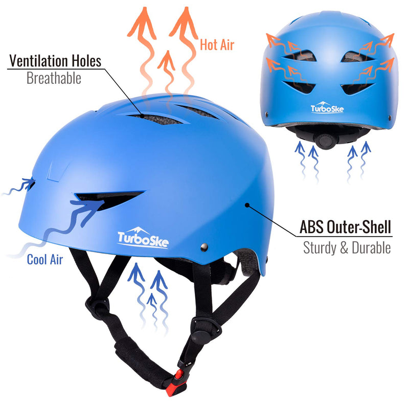TurboSke Skateboard Helmet, CPSC-Compliant Bike Helmet BMX Helmet Multi-Sport Helmet for Youth Men and Women Matte Blue L (57cm -60cm/22.25”-23.75”) - BeesActive Australia
