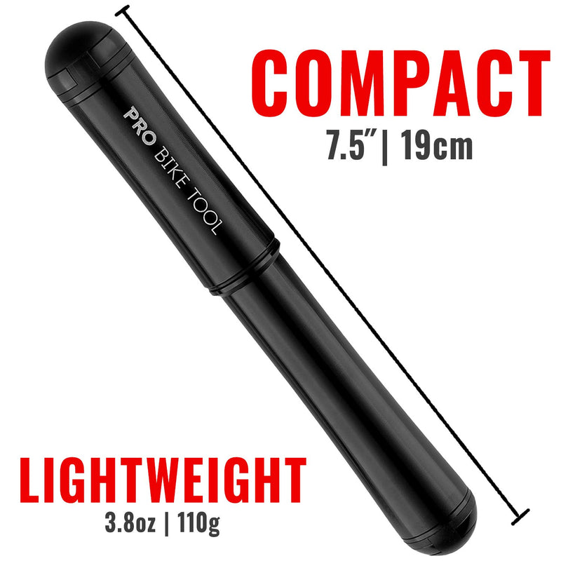 PRO BIKE TOOL Mini Bike Pump Premium Edition - Fits Presta and Schrader valves - High Pressure PSI - Bicycle Tire Pump for Road and Mountain Bikes Premium Edition Black - BeesActive Australia