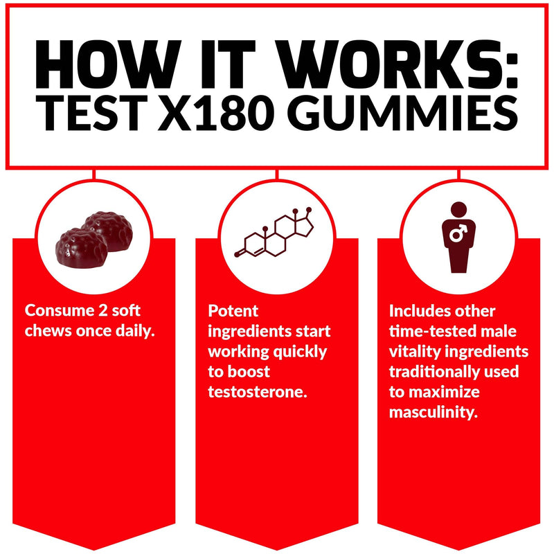 Force Factor Test X180 Gummies Testosterone Booster for Men with Tongkat Ali, Horny Goat Weed, Tribulus Terrestris, Fenugreek, & Black Maca, Supplement Men, Berry Punch, 60 Gummies, 1-Pack 60 Count (Pack of 1) - BeesActive Australia