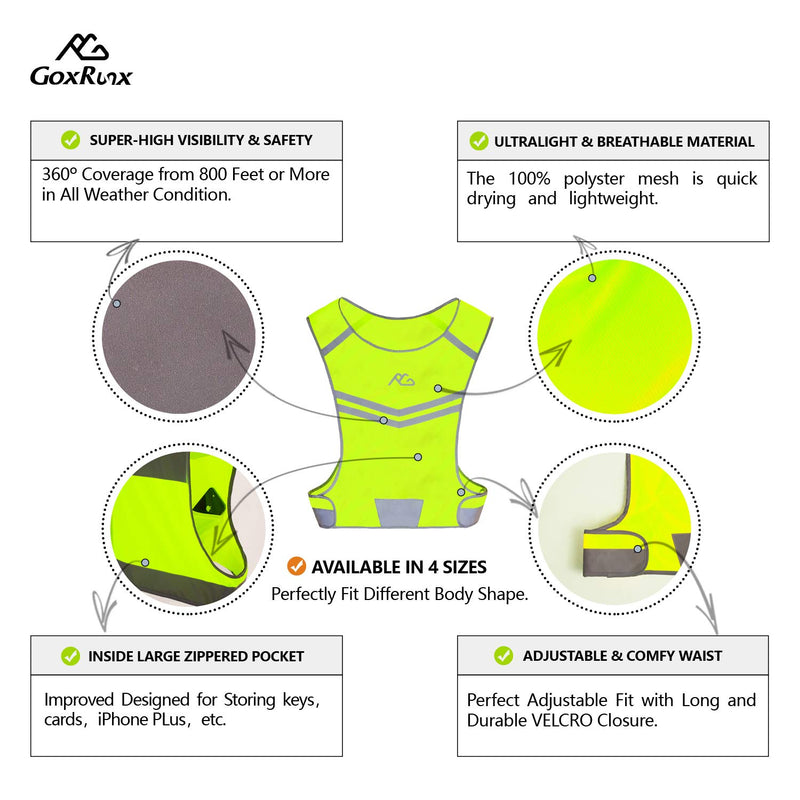 GoxRunx Reflective Running Vest Gear, Light & Comfortable Cycling Motorcycle Reflective Vest,Large Zippered Inside Pocket & Adjustable Waist,High Visibility Night Running Safety Vest Yellow Small - BeesActive Australia