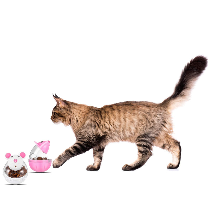 PORTOWN 4 Pcs Cat Food Ball Dispenser, Small Cat Food Balls Slow Feeder Mice Shaped Tumbler Cat Food Toy Cat Treat Toy Feeder Toy for Interactive Training(Pink,White) - BeesActive Australia