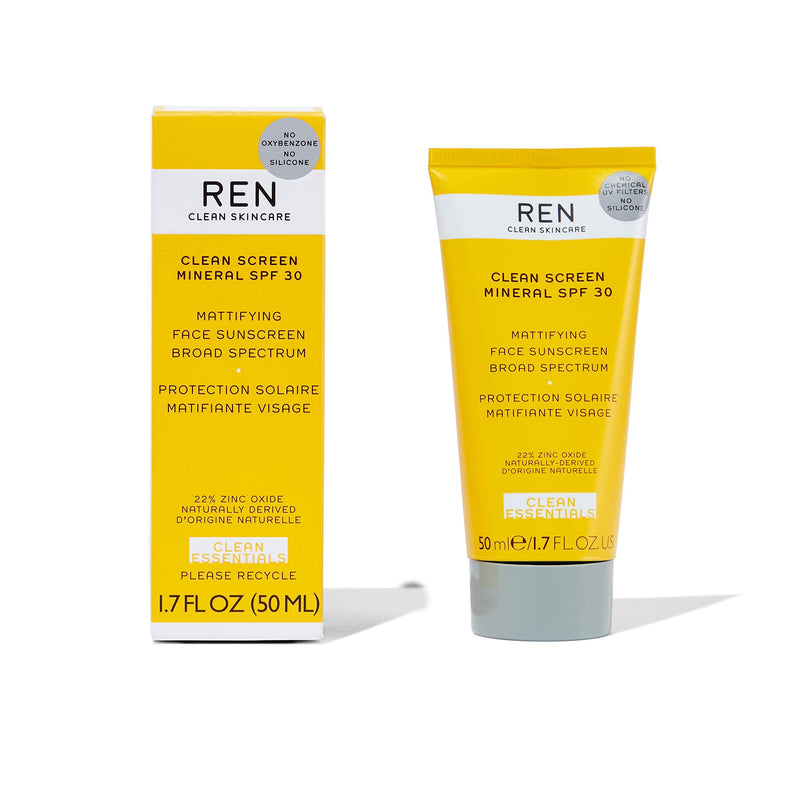 REN Clean Skincare Clean Screen Mineral Mattifying Face Sunscreen for Sensitive Skin SPF 30 50ml (Packaging may vary) - BeesActive Australia