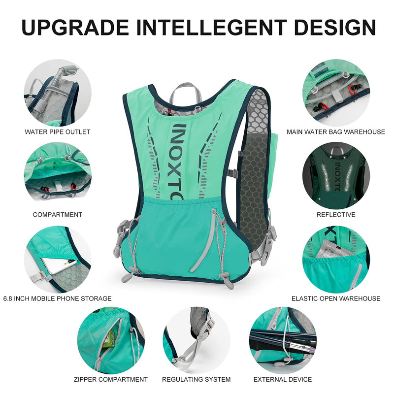 INOXTO Hydration Vest Backpack,Lightweight Water Running Vest Pack with 1.5L Water Bladder Bag Daypack for Hiking Trail Running Cycling Race Marathon for Women Men Kids Green - BeesActive Australia
