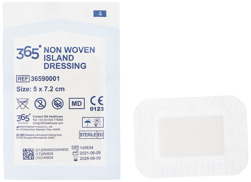 365 Non Woven Island Dressing 5 x 7.2 cm - Pack of 50 (Ref 36590001) 5 cm x 7.2 cm - BeesActive Australia