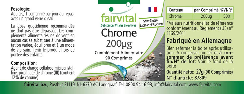 Chromium 200mcg from Chromium picolinate - Bulk Pack for 3 Months - HIGH Dosage - Vegan - 90 Tablets - BeesActive Australia