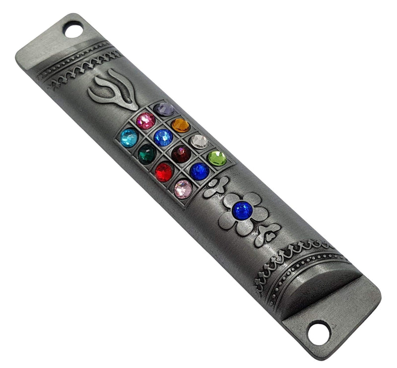 TALISMAN4U Pewter MEZUZAH CASE with Scroll 12 Tribes of Israel Hoshen Judaica Door Mezuza 4 Inch - BeesActive Australia