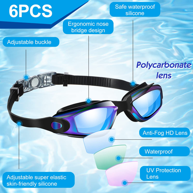 6 Pcs Swim Goggles Swimming Equipment Swimming Goggles Sport Swimming Goggles for Women Men Adult Youth Vivid Color - BeesActive Australia
