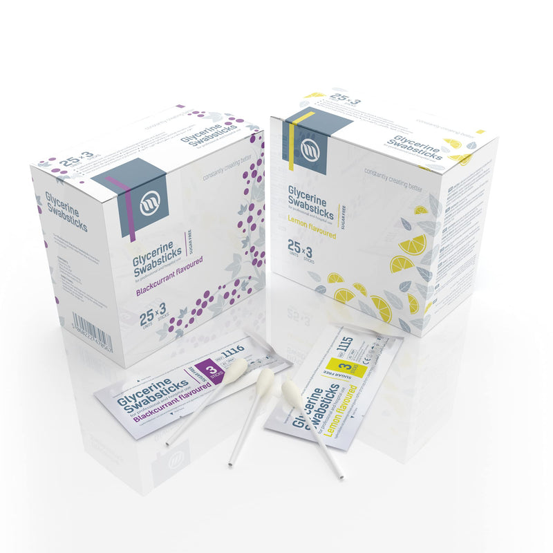 Optimum Medical Glycerin Swabsticks – Lemon or Blackcurrant Flavour Pleasant Tasting Sugar Free Swab Sticks for Dry Mouth Relief and Dental Hygiene (Lemon - Box of 75) Lemon - Box of 75 - BeesActive Australia