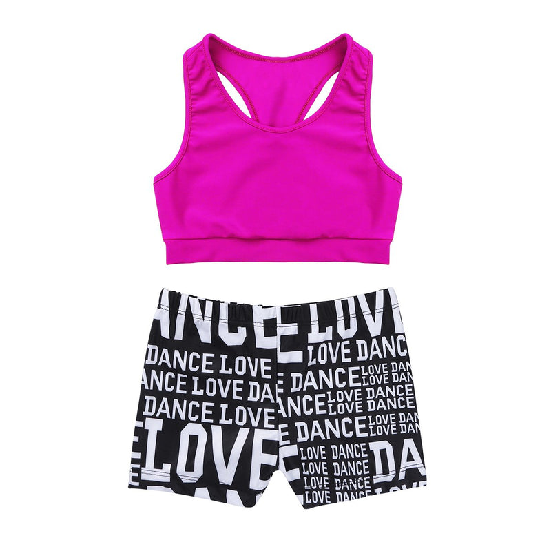 [AUSTRALIA] - FEESHOW Girls 2 Piece Sports Dance Crop Tank Top with Booty Shorts Outfit Set for Gymnastic Leotard Dancing Swimmwear Rose&black 6 