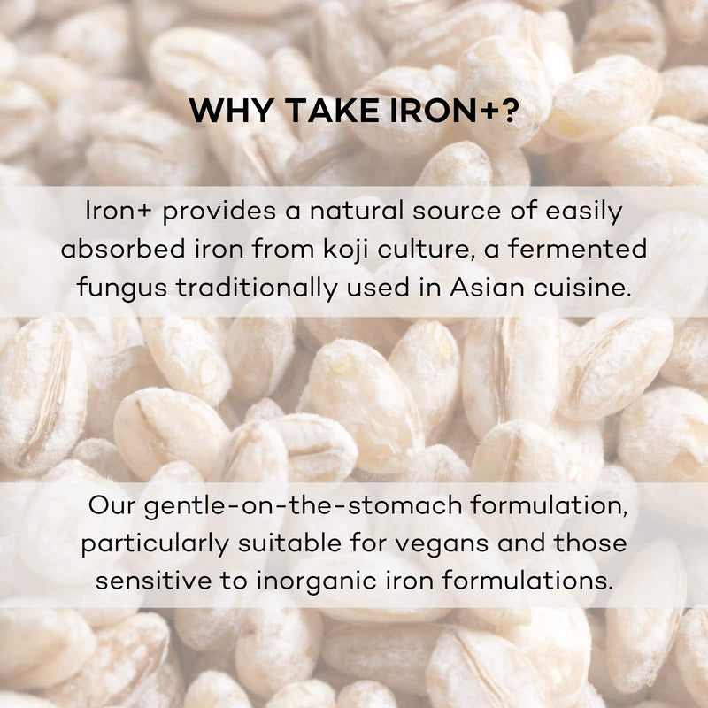 Iron+ with Koji Fermented Iron and Vitamin B12-28 Day Supply - Vegan Suitable Supplement - Developed by FutureYou Cambridge, UK - BeesActive Australia