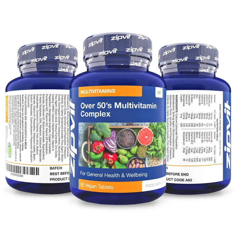 Over 50's Multi Vitamin Active Formula, 90 Tablets. 3 Months Supply. Vegetarian Society Approved. Aids General Health and Wellbeing. - BeesActive Australia