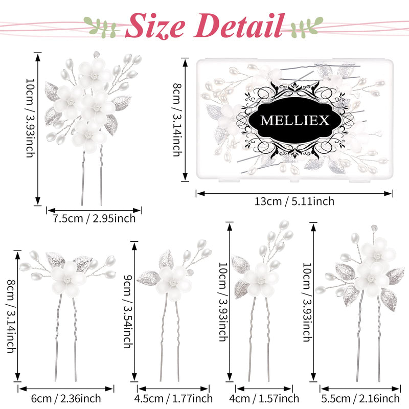 MELLIEX 5 Pcs Bridal Hairpins, Pearl Rhinestone, Flower Hair Clips, Silver Jewelry Wedding Headpiece Hair Accessories for The Bride and Bridesmaid - BeesActive Australia