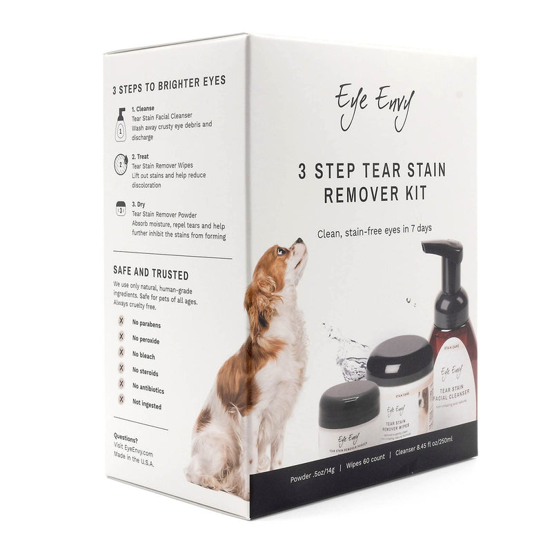 Eye Envy 3 Step Tear Stain Remover Kit for Dogs | Clean, Stain-Free Eyes in 7 Days | Contains: Cleanser 8.45 fl.oz, Wipes 60 Count and Powder 0.5oz | Non-irritating and Natural - BeesActive Australia