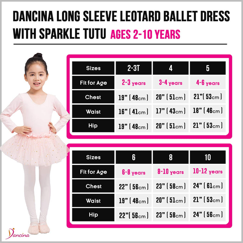 Dancina Girls Skirted Leotard Sparkle Long Sleeve Tutu Ballet Dress Front Lined 2-3T Lavender - BeesActive Australia